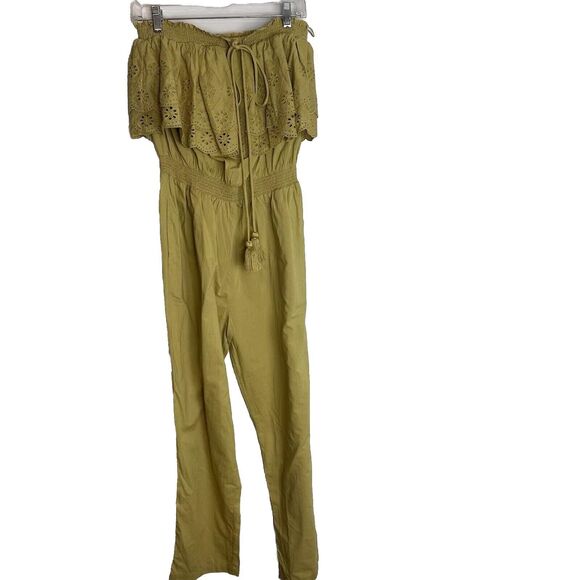 NWT Happy X Nature Kate Hudson Halter Jumpsuit Womens S Eyelet Ruffles Boho - Picture 1 of 12